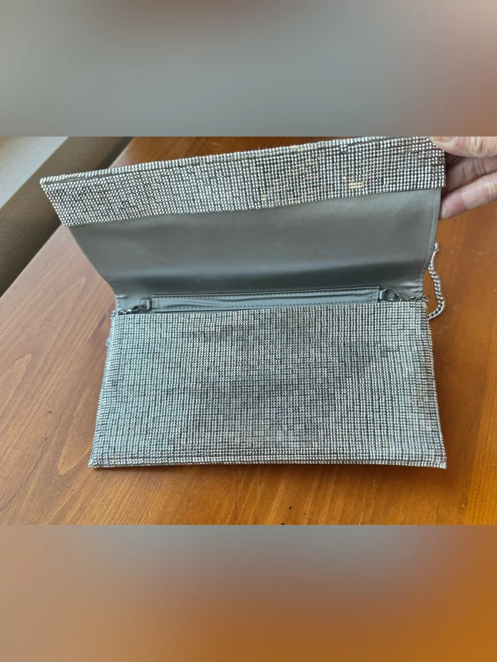 Nordstrom Silver Crystal Mesh Evening Clutch with Chain